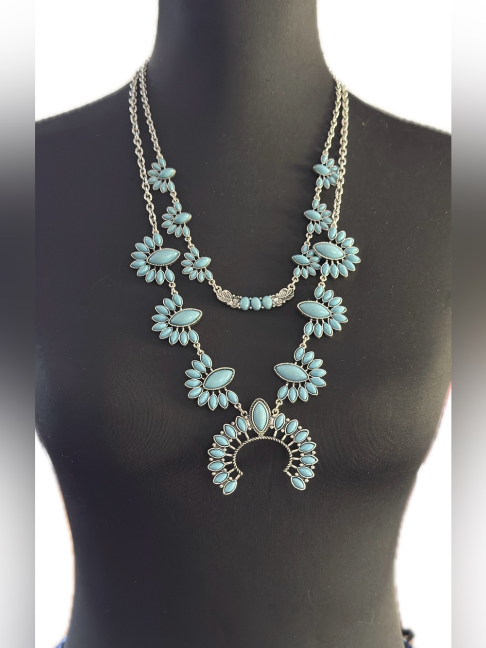 Shyanne Turquoise Blue Double-Layer Floral Statement Necklace